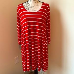Soft Red Dress with White Stripes